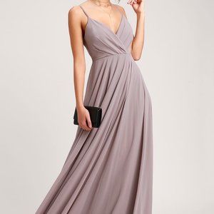 Lulu's All About Love Taupe Maxi Dress (Large)